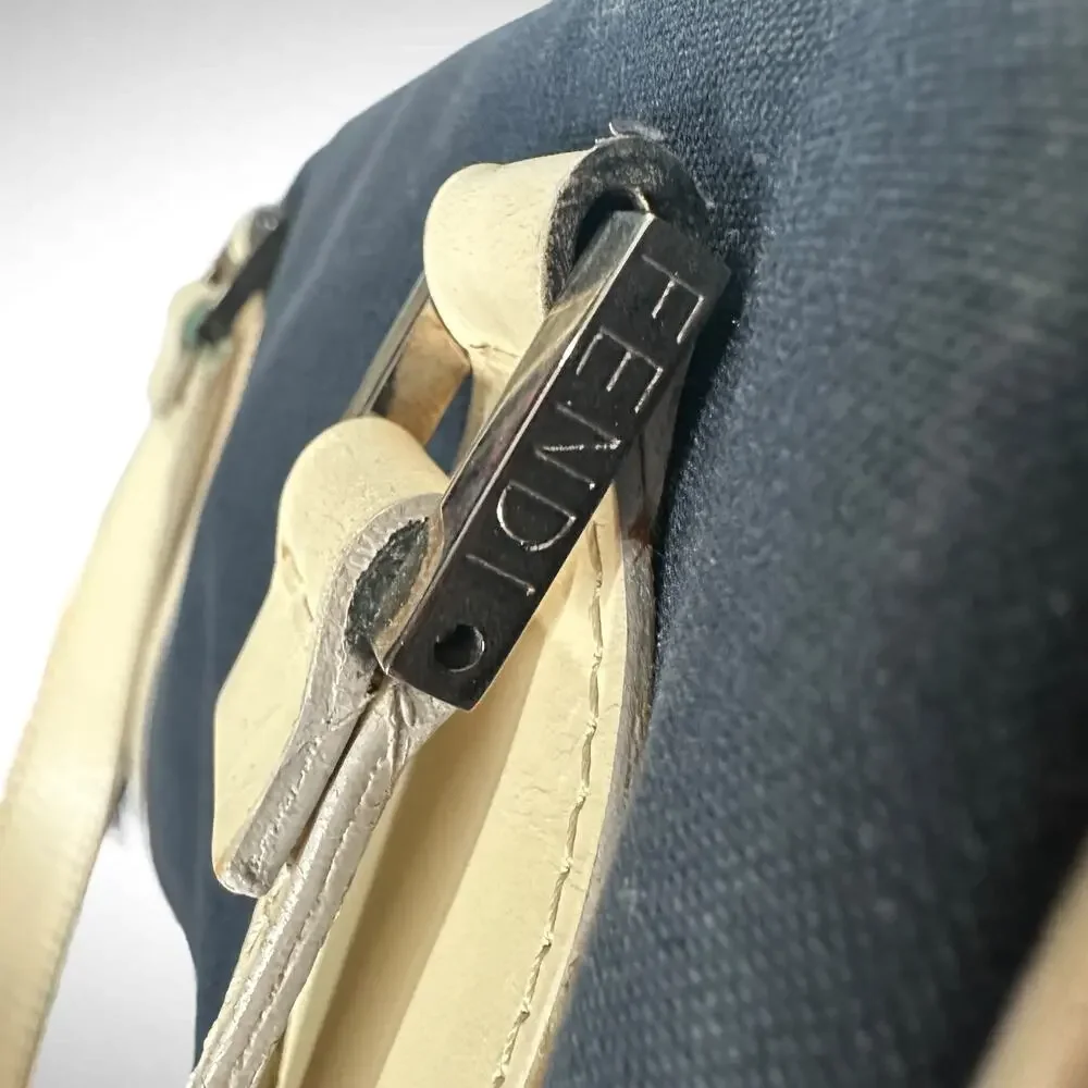 Vintage Fendi‎ Mini Boston Top Handle Bag Navy Blue Satchel Luxury Travel Preppy